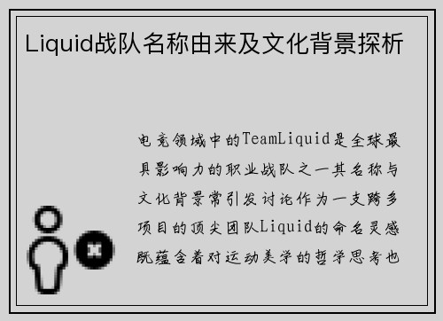 Liquid战队名称由来及文化背景探析